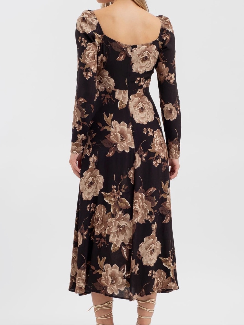 The Workshop Black Midi Dress with Brown Floral Print - Picture 2 of 5